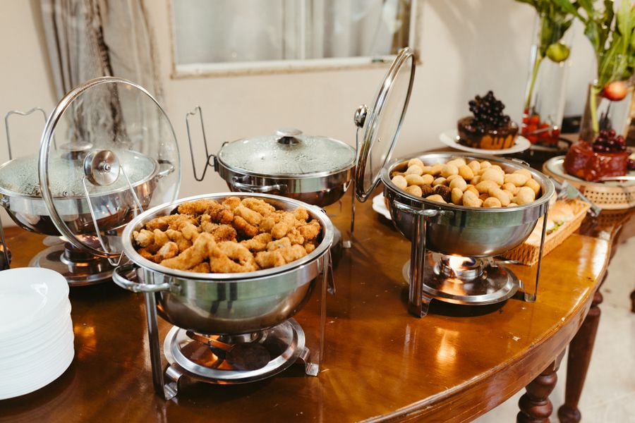 Elegantly arranged catering buffet dishes